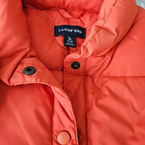 Lands End Down Puffer Vest Snap Orange Womens Size XL 18-20 Outerwear Gorpcore - Picture 5 of 12